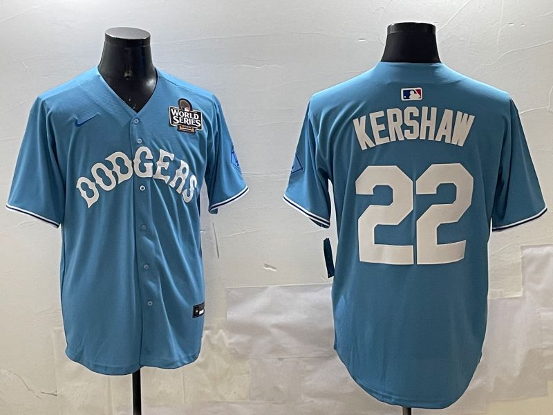 Men Los Angeles Dodgers 22 Kershaw Light Blue Joint Name 2025 Nike MLB Jersey style 4